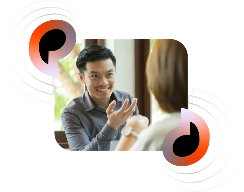 An interviewer in conversation with a customer